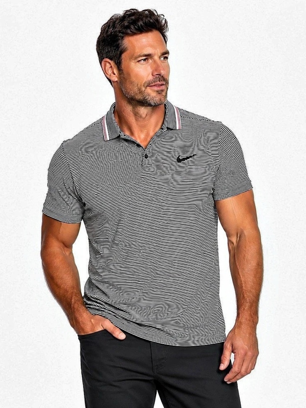Nike Dri-FIT Striped Polo Black & White Size Medium-NWOT